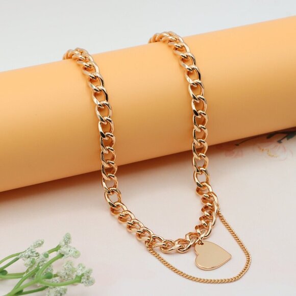 Chunky Heart Pendant Rose Gold Necklace, XPNL0254 - Picture 7 of 12